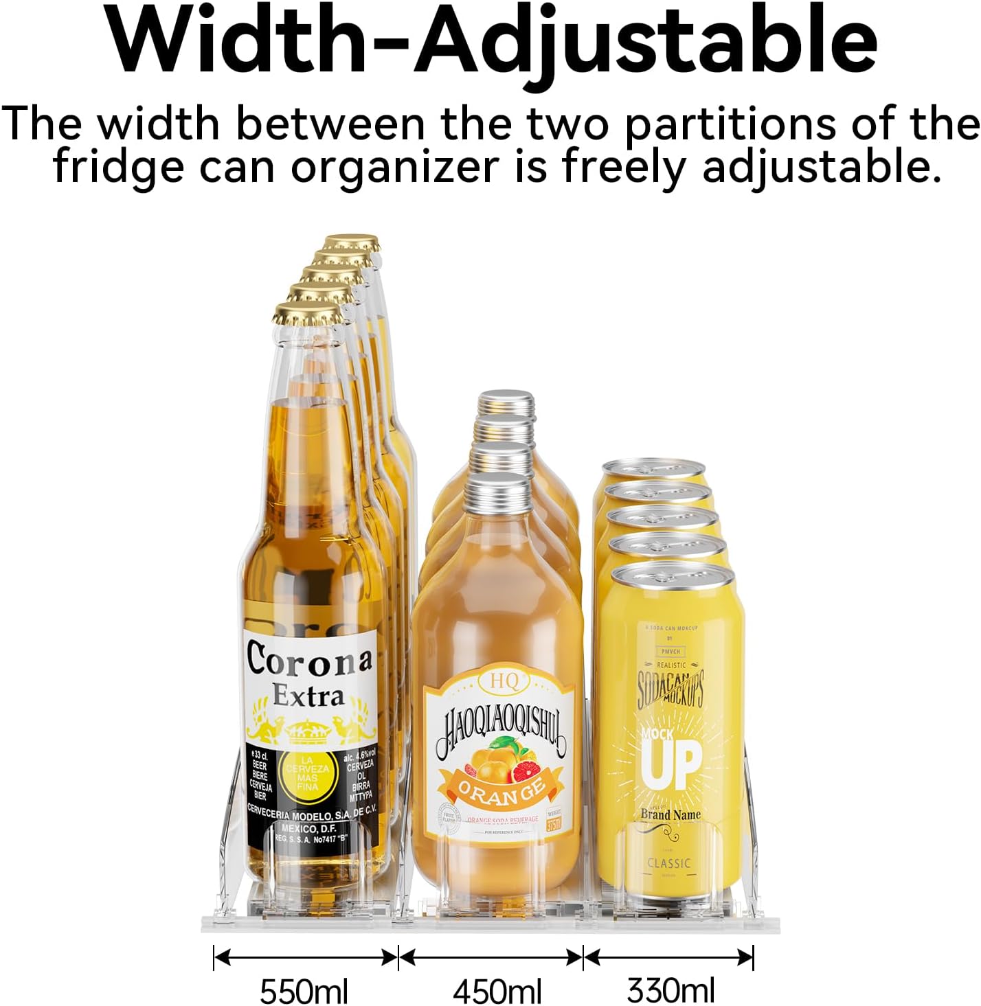 LAMU Drink Organizer for Fridge - [Stabilize-Speed Damper] Automatic Pusher Glide Soda Drink Can Dispenser Beverage Organizer for Refrigerator 14.96" D, Adjustable for 6-20oz