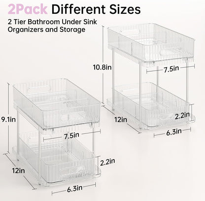 Delamu 2 Sets of 2-Tier Clear Bathroom Under Sink Organizers and Storage