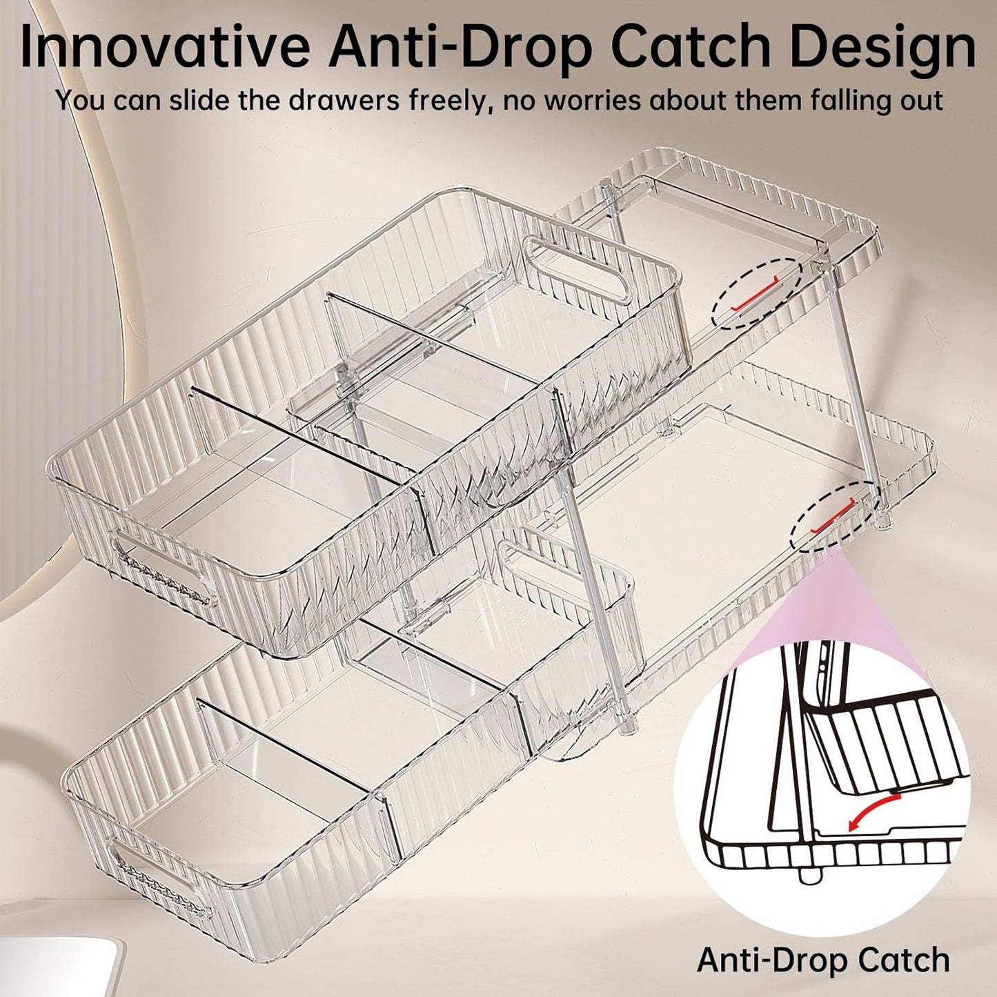 Delamu 2 Sets of 2-Tier Clear Bathroom Under Sink Organizers and Storage