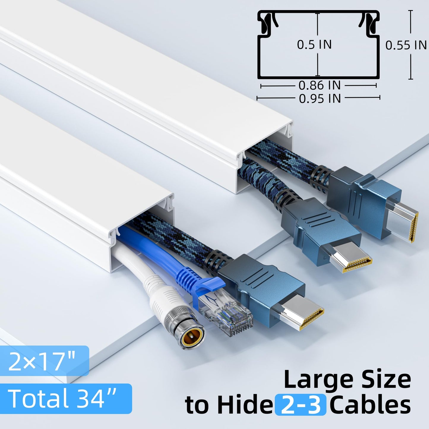 Delamu Cord Hider, 34in Cord Covers for Wires on Wall, Paintable Cable Hider, Easy to Use Wire Covers for Cords, Wire Hiders for TV on Wall, Cable Cover Cable Management, 2X L17 W0.95 H0.55in