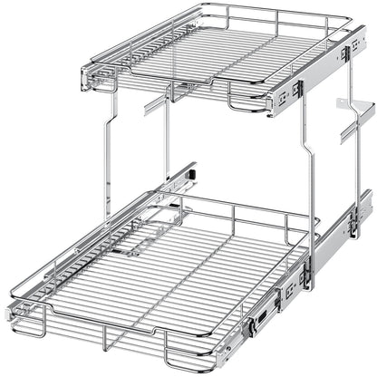 Delamu Pull Out Cabinet Organizer (14" W X 21" D), 2 Tier Pull Out Shelf for Kitchen Cabinet, Heavy Duty Slide Out Shelf for Kitchen, Pantry, Bathroom