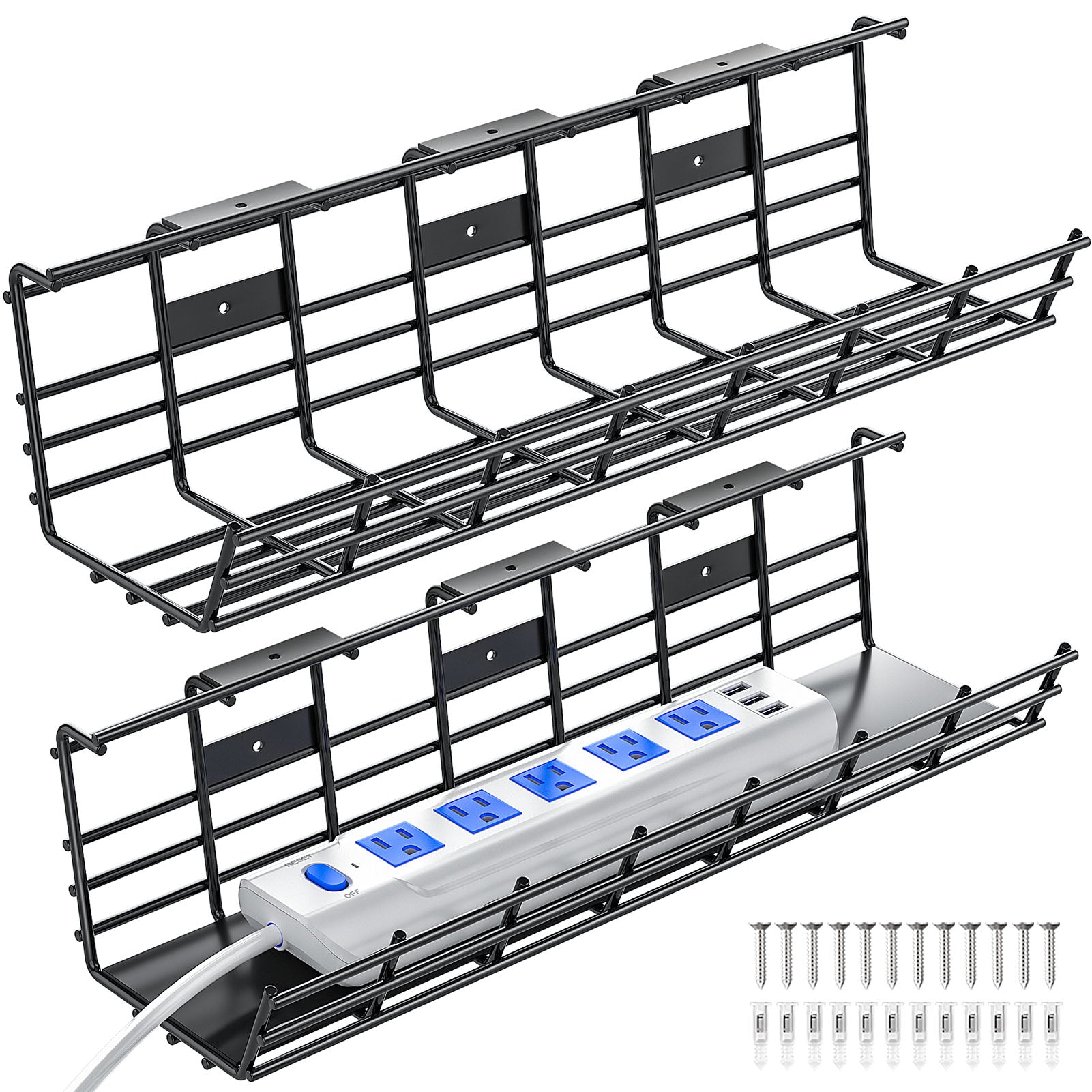 Under Desk Cable Management Tray 2Pack, 17in Under Desk Cord