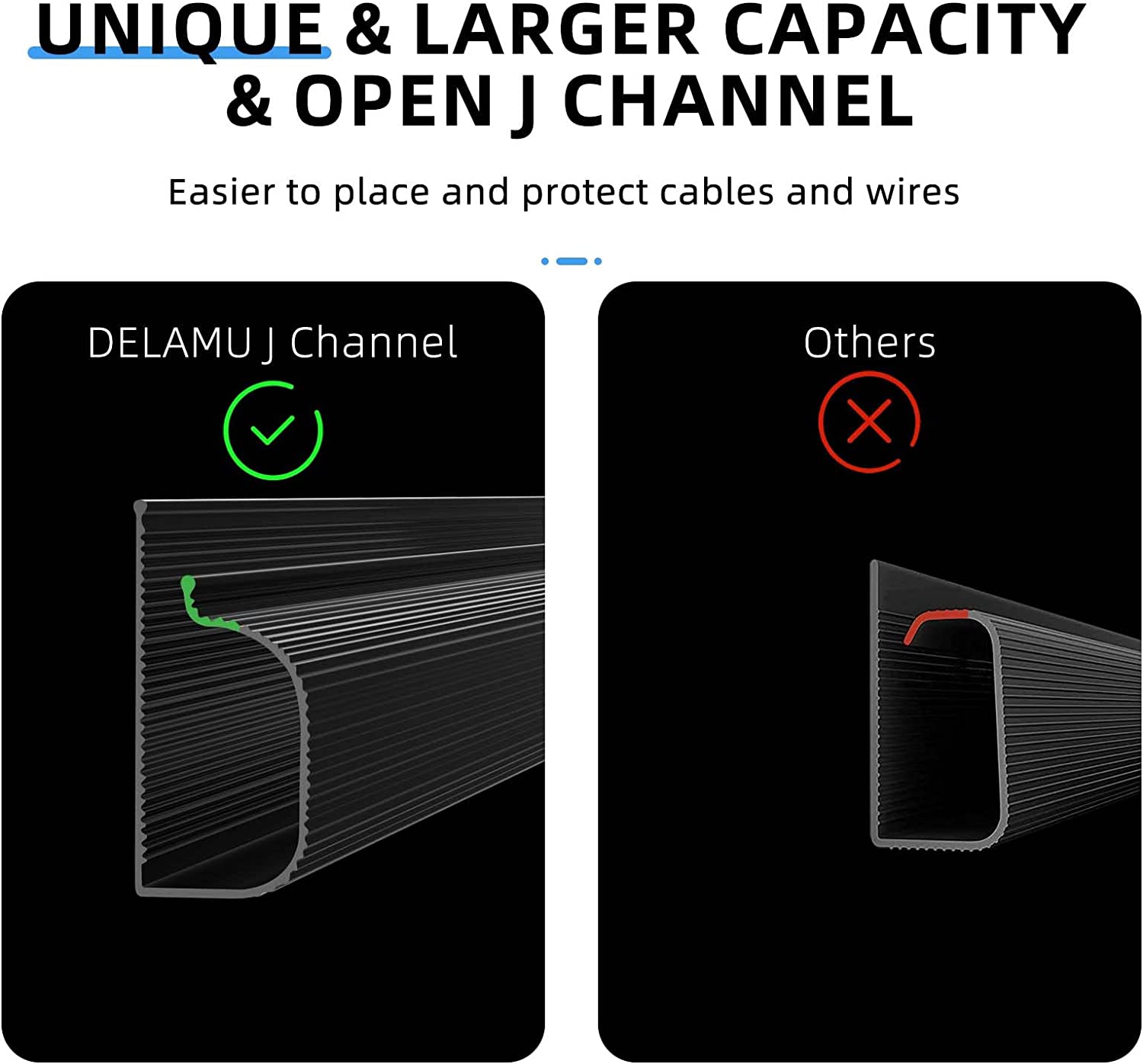 4 pack Delamu Cable Management Under Desk- J Channel Cable Raceway, 62.8''  Cord Cover Hider- Self Adhesive Cord Cable Organizer for Desk Wire